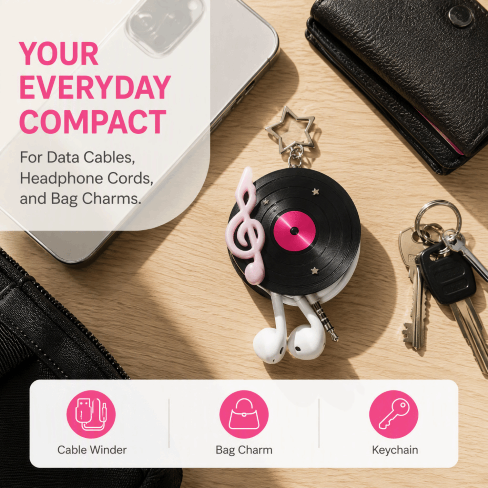 Cable Winder Keychain - Y2K 비닐 레코드 키체인 스타 한국