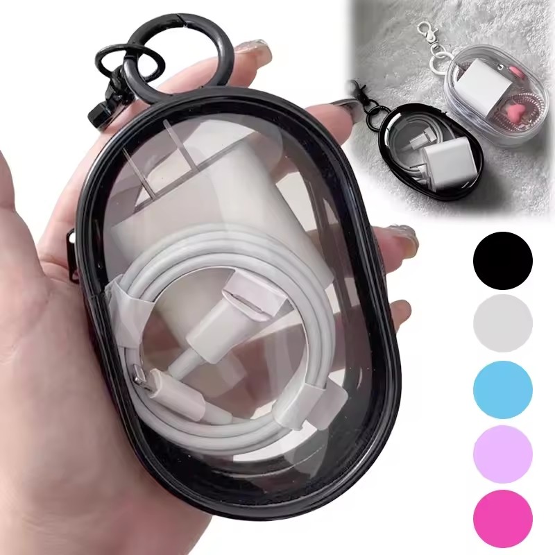 Cable Winder Keychain - 다기능 투명 데이터 케이블 정리함 보관함