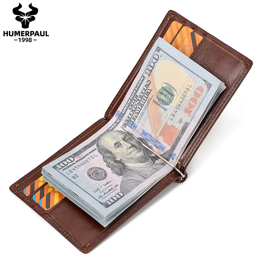 Money Clip Magnetic - 머니 클립이있는 정품 가죽 남성 슬림