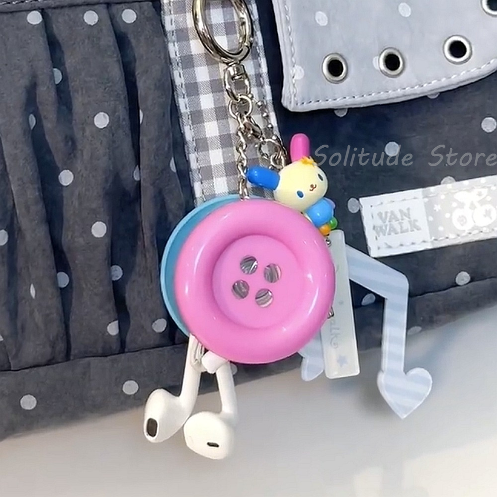 Cable Winder Keychain - 빈티지 Y2K 특대형 버튼 이어폰 장식