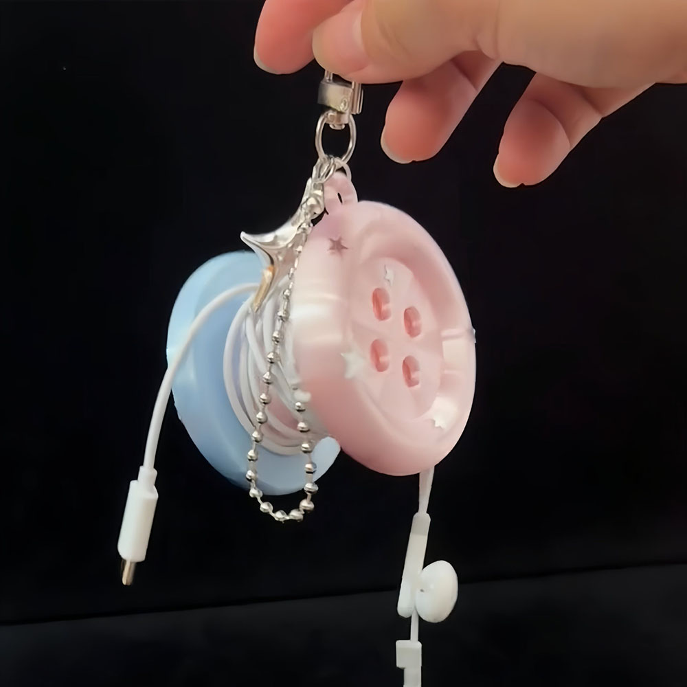 Cable Winder Keychain - 휴대용 귀여운 버튼 케이블 정리기 키체인