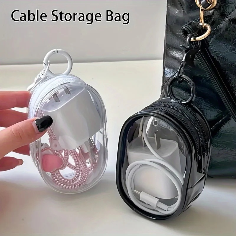 Cable Winder Keychain - 휴대용 미니 투명 지퍼 수납백 -